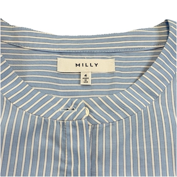 MILLY Women Size 4 Michelle Blue White Stripe Bell Sleeve Cotton Blouse USA - Picture 10 of 13